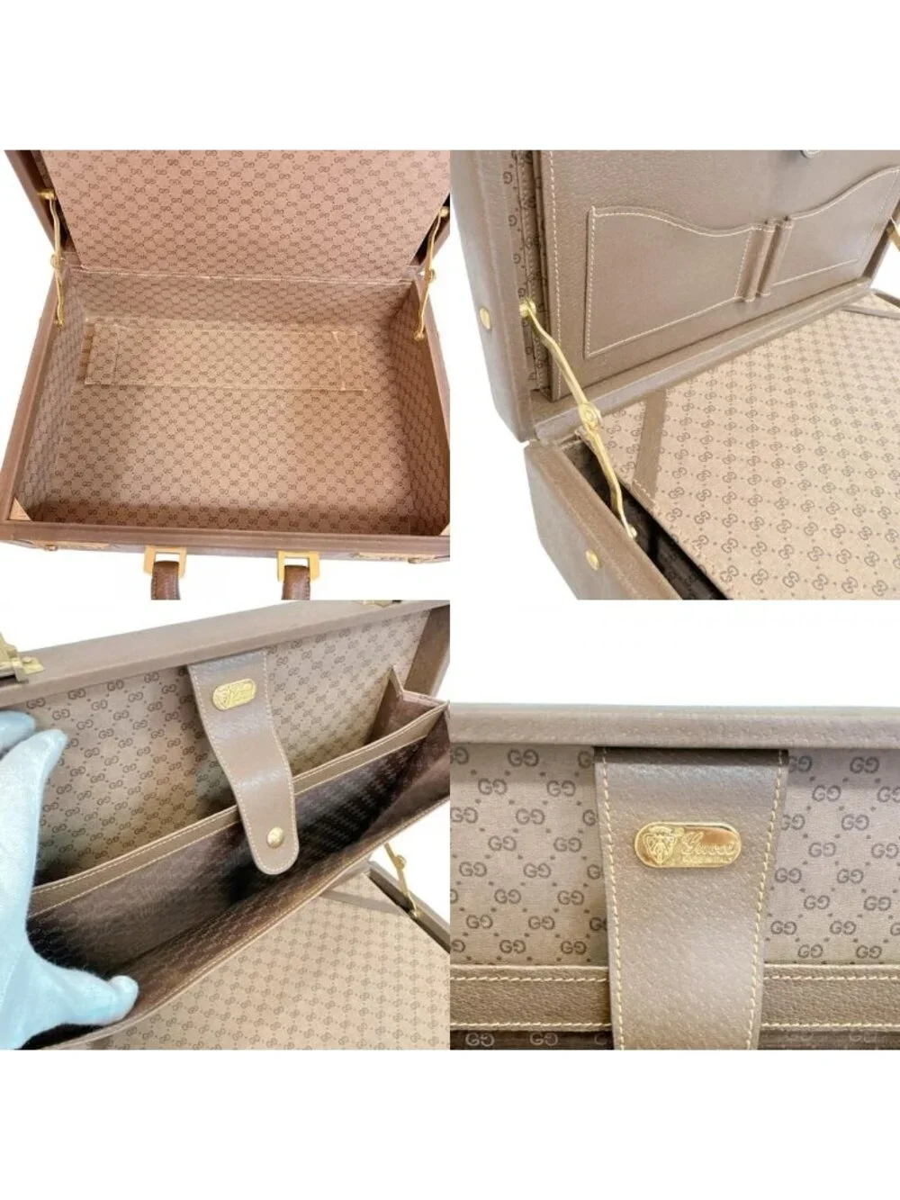Gucci Vintage Attache Case Handbag GG Pattern Business